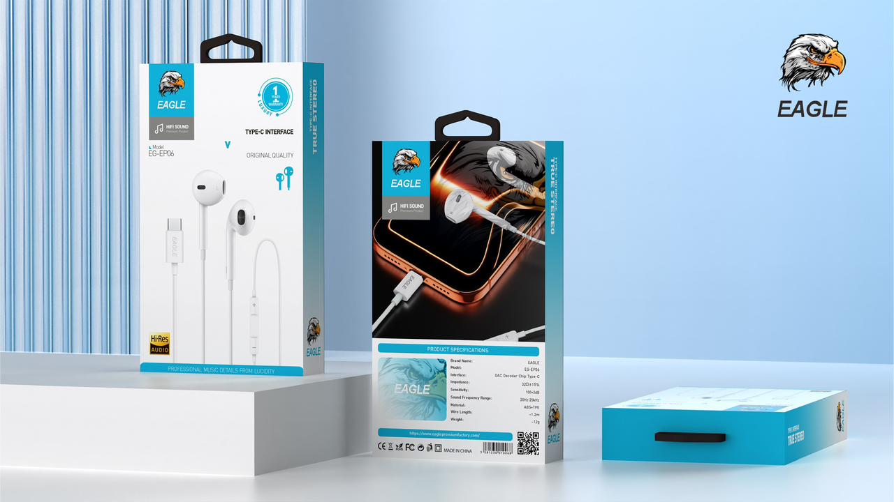 Eagle stereo earphones type C interface