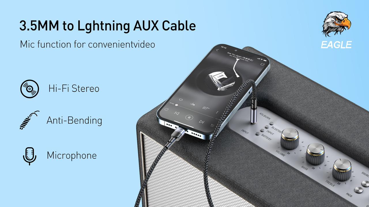 3.5 mm to lightning aux cable